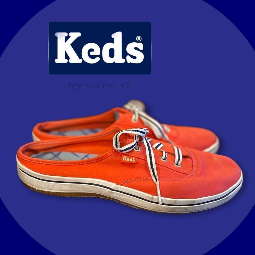 Keds Women's Red Slide Mules Striped Laces 9